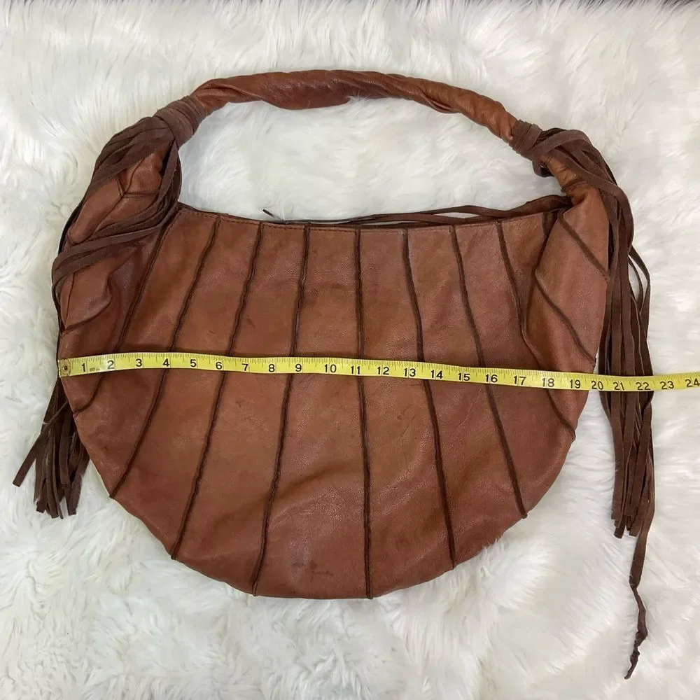 Lucky Brand Brown Canteena Fringe Leather Hobo Shoulder Bag